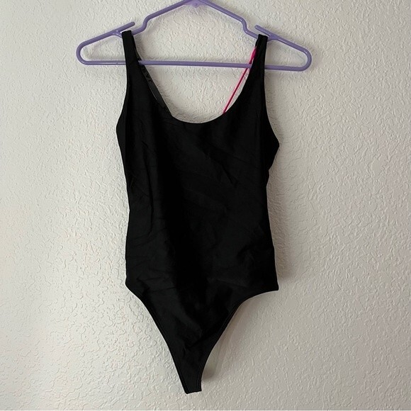 Koral Womens Black size S Thong Bodysuit Open Back Neon Strap Stretch Gym Swim - Picture 1 of 8